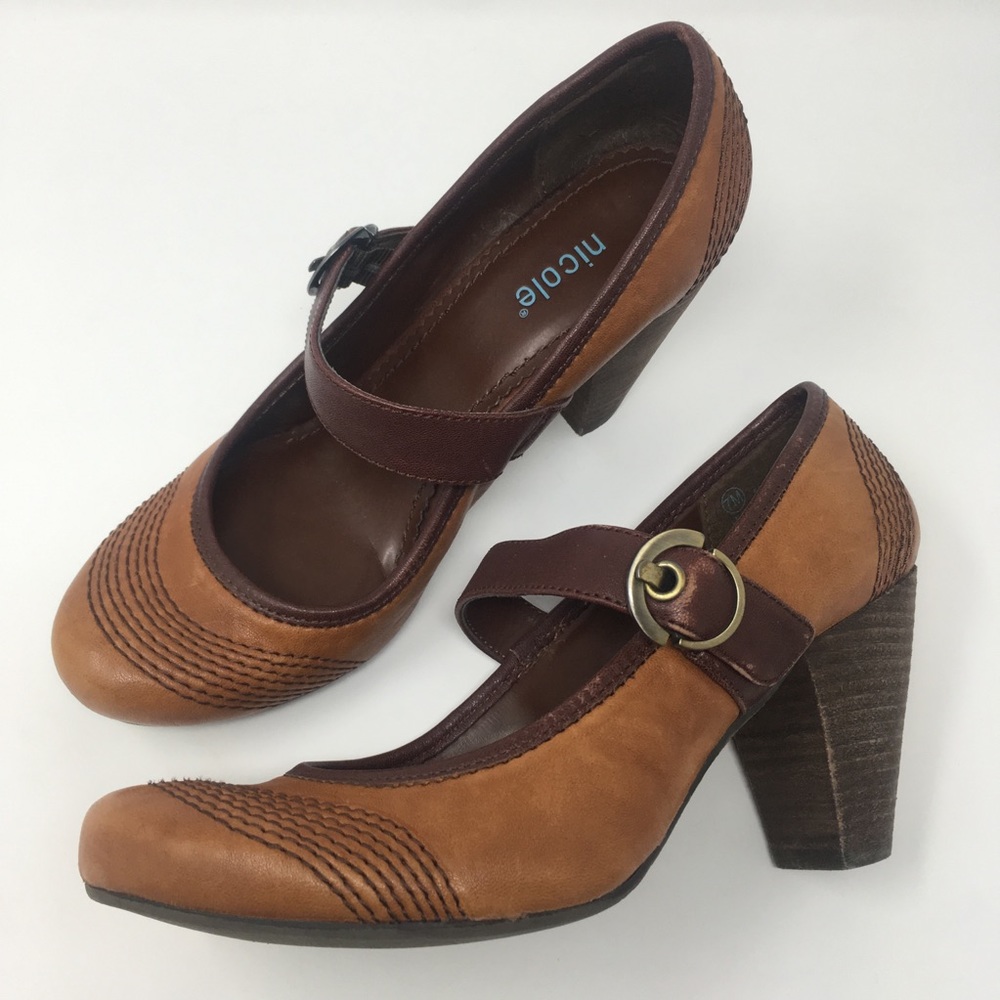 Nicole Tan and Brown Mary Jane Heels